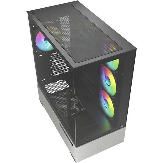 Sharkoon ak7 argb midi tower behuizing (zwart | 2x usb-a | 1x usb-c | rgb | tempered glass)