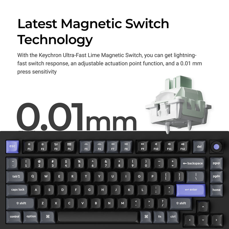 Load image into Gallery viewer, Keychron q1 he 8k magnetic switch keyboard (zwart, us lay-out (qwerty), ultra-fast lime, 75%, rgb, hot swap, 8k)
