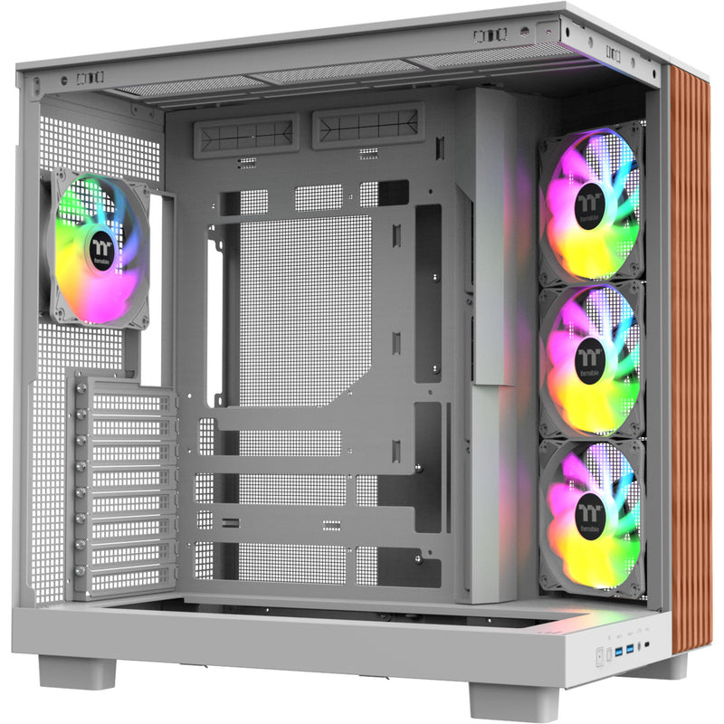 Load image into Gallery viewer, Thermaltake view 380 xl ws argb midi tower behuizing (wit houtkleur | 2x usb-a | 1x usb-c | rgb | tempered glass)
