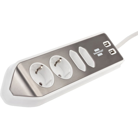 Brennenstuhl ®estilo hoekaansluitdoosstrook met usb laadfunctie 4-weg 2x beschermende contactdozen 2x euro zilver wit