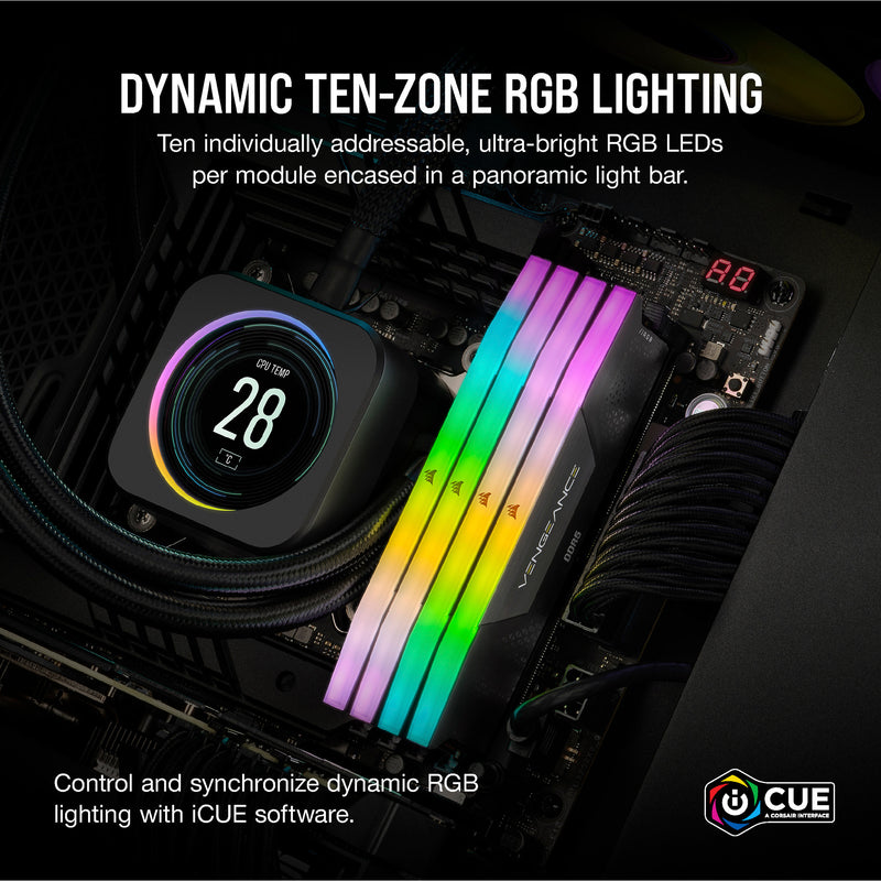 Afbeelding laden in galerijviewer, Corsair vengeance rgb 32 gb ddr5-6000 (2x 16 gb) werkgeheugen (zwart, cmh32gx5m2d6000z38, xmp, expo)
