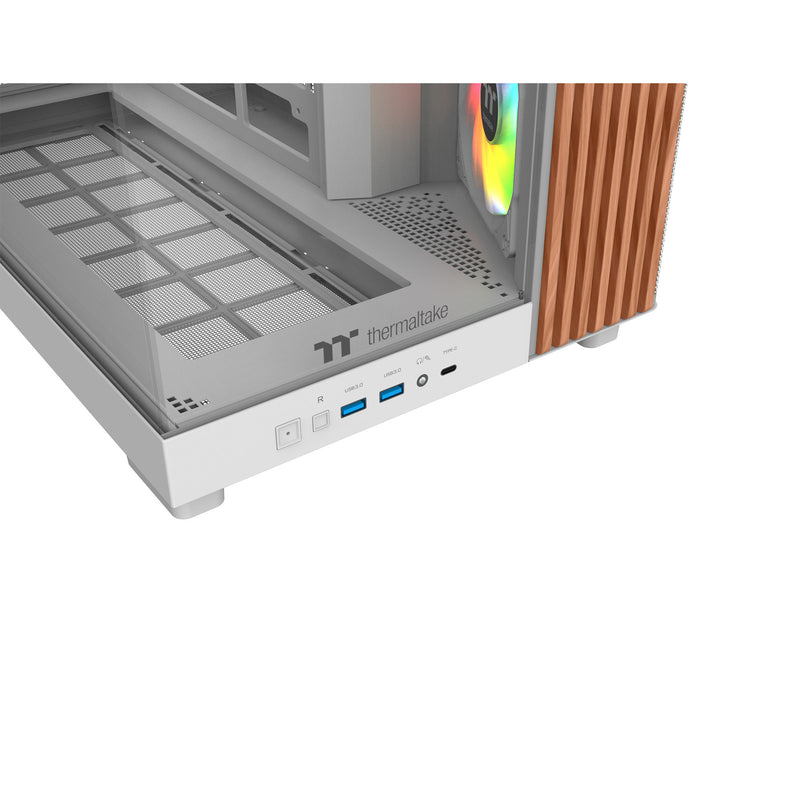 Load image into Gallery viewer, Thermaltake view 380 xl ws argb midi tower behuizing (wit houtkleur | 2x usb-a | 1x usb-c | rgb | tempered glass)
