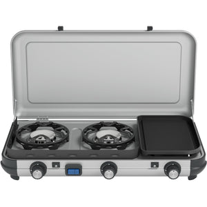 Campingaz camping kitchen 2 multi-cook campingkooktoestel – 3-delig kookoppervlak – elektronische ontsteking - zilvergrijs