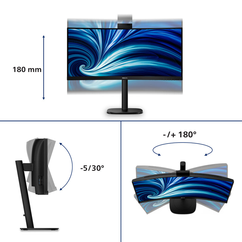 Cargue la imagen en el visor de la galería, Philips 34b2u3600ch 34 curved ultrawide monitor (zwart, 2x hdmi, displayport, 3x usb-a, usb-b, usb-c, rj-45)
