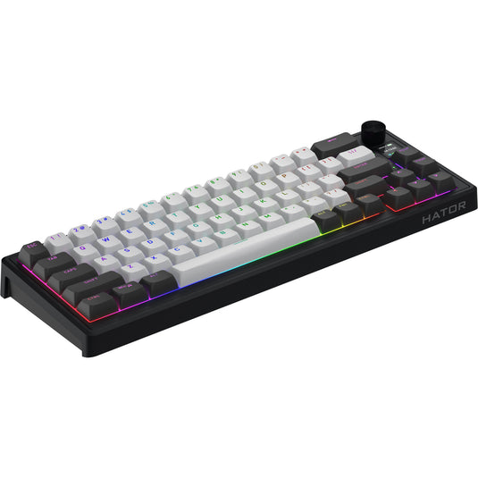 Hator skyfall pro wireless rgb mechanisch gaming toetsenbord (zwart, us lay-out (qwerty), hator aurum vanilla silent, 65%, rgb, double-shot pbt, hot-swap, 2.4ghz | bluetooth | usb-c)