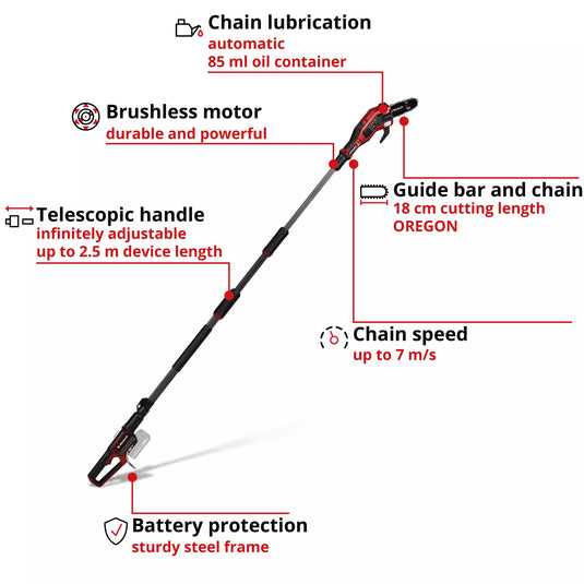 Einhell professional accu telescopische kettingzaag gp-lc 18 20 li t bl-solo (rood zwart, accu en oplader niet inbegrepen)