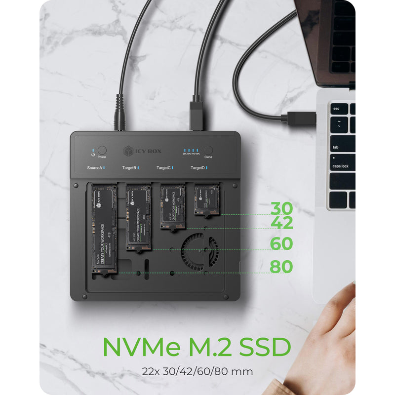 Load image into Gallery viewer, Icy box ib-4013mcl-c4 4-bays usb4® duplicator (1:3 klonen) dockingstation (zwart)
