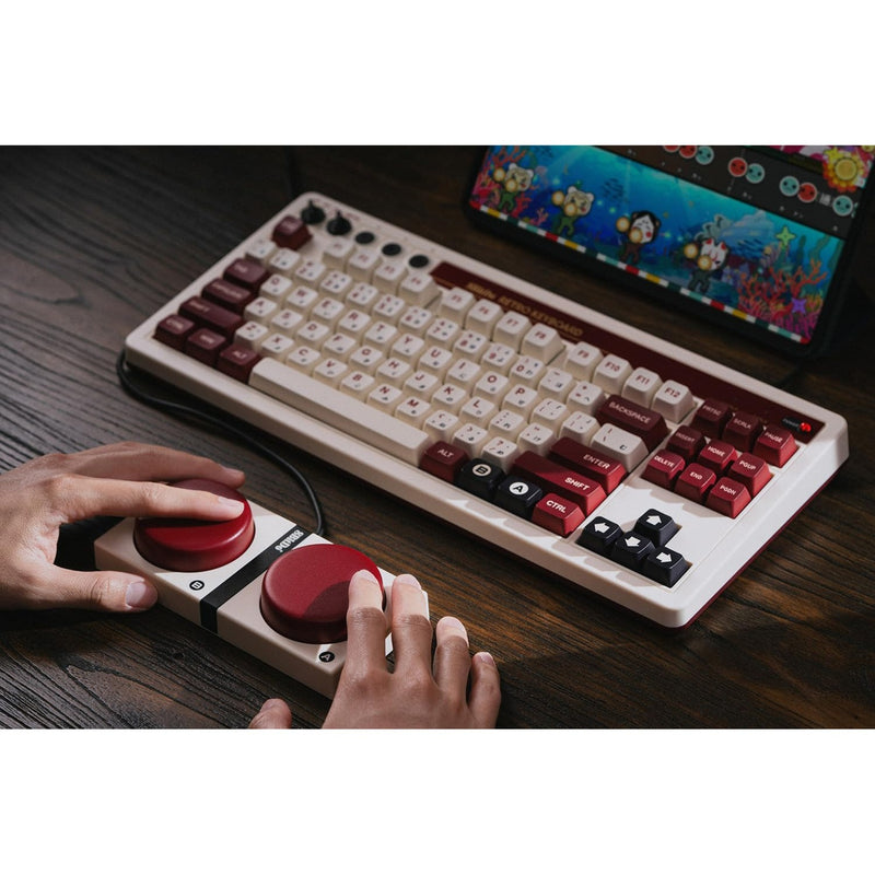 Load image into Gallery viewer, 8bitdo retro mechanical keyboard fami edition (beige, us lay-out (qwerty), kailh box white, 80% (tkl), bluetooth low energy, wireless 2.4g, usb)
