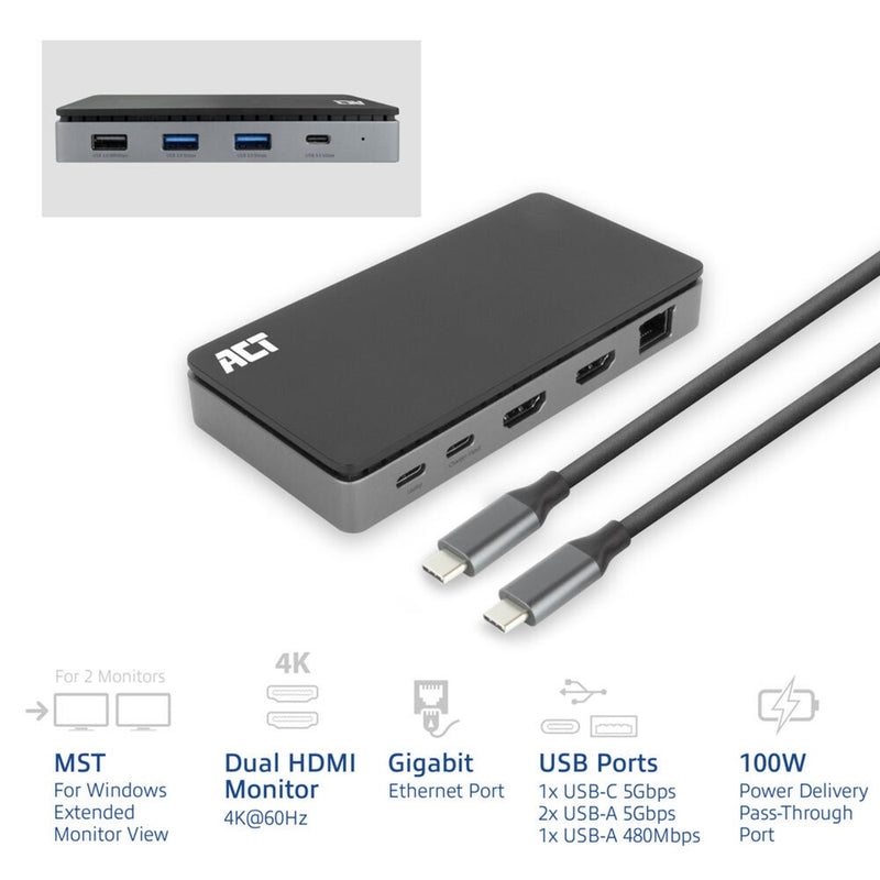 Load image into Gallery viewer, Act connectivity usb-c 4k mst dockingstation (zwart grijs)
