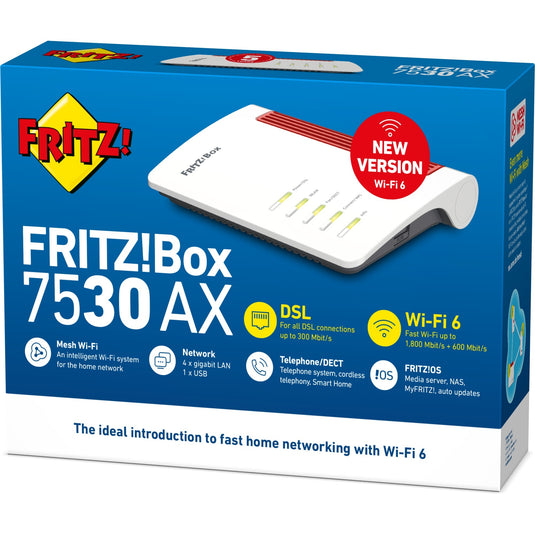 Fritz! box 7530 ax international router (wit rood, mesh wi-fi)