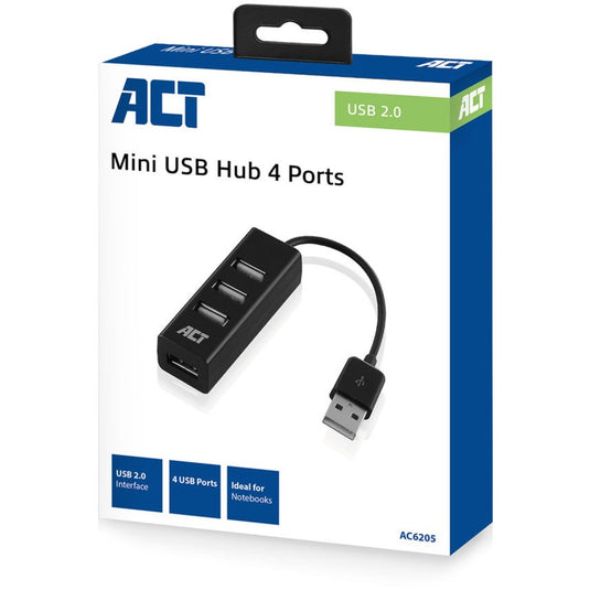 Act connectivity usb hub mini 4 port usb-hub (zwart)