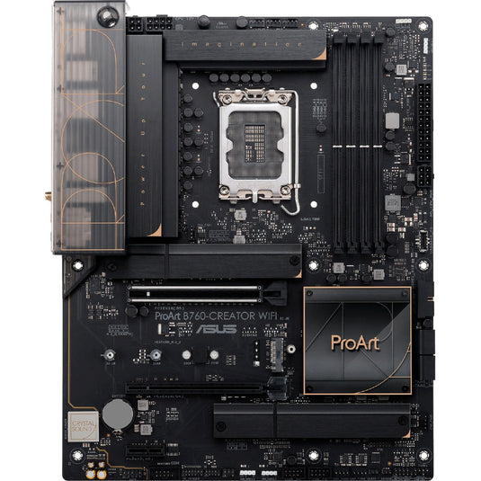 Asus proart b760-creator wifi socket 1700 moederbord (zwart brons, raid, 2.5 gb-lan, gb-lan, wi-fi 6, bt, sound, atx)