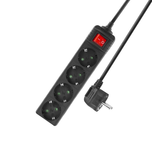 Act connectivity stekkerdoos met lichtgevende schakelaar, 4 sockets, 2 m, zwart stekkerdoos (zwart)