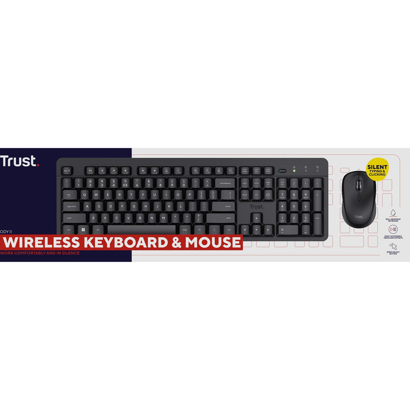 ギャラリービューアに画像をロードする, Trust ody ii stille draadloze toetsenbord- en muisset desktopset (zwart, us lay-out (qwerty), membraan, 100%, 800 dpi - 1.600 dpi)
