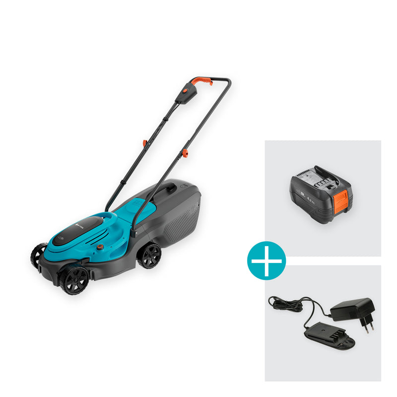 Load image into Gallery viewer, Gardena grasmaaier easymax 32 18v (turquoise grijs, 1x systeemaccu p4a pba 18v 72, 1x snellader p4a al 1830 cv inbegrepen)

