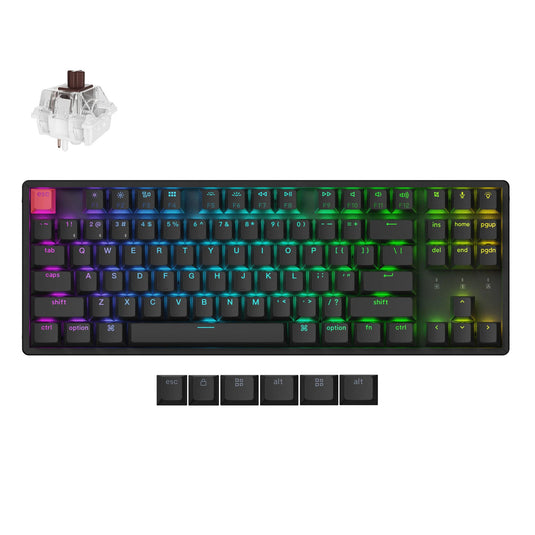 Keychron k8x-j3 rgb mechanisch toetsenbord (zwart, us lay-out (qwerty), super brown, 80% (tkl) , rgb, cherry double-shot pbt keycaps, hot swap, bluetooth | usb-c)