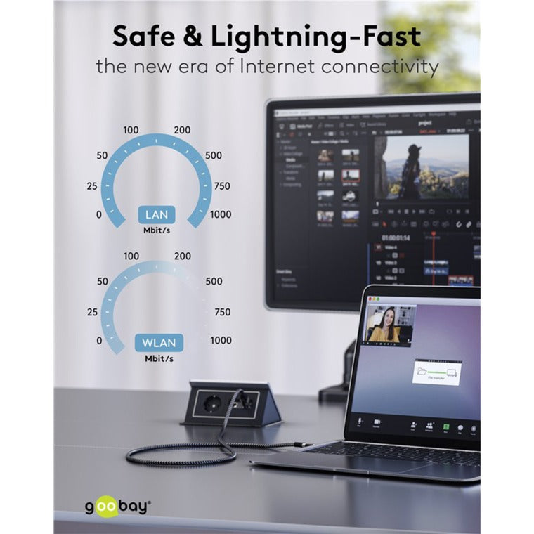 Load image into Gallery viewer, Goobay netwerkadapter usb-c 3.2 gen1 naar rj-45 (zwart zilver, 2 meter)

