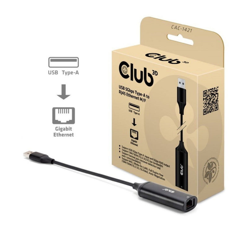 ギャラリービューアに画像をロードする, Club 3d usb-a naar rj45 ethernet 5gbps adapter (zwart)
