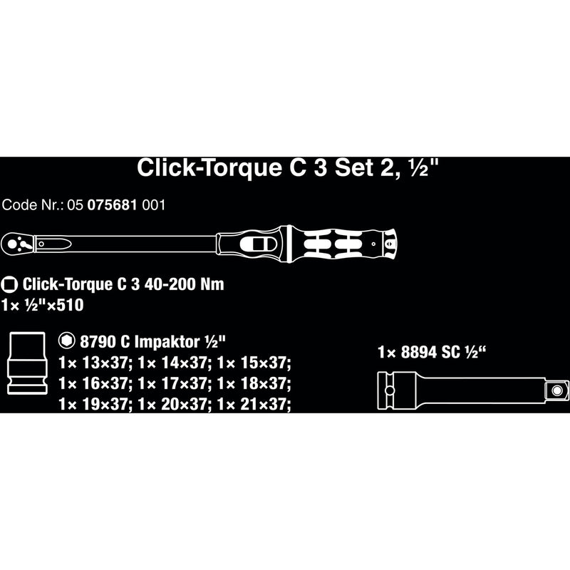 Afbeelding laden in galerijviewer, Wera click-torque c 3 set 2, 1 2 draaimomentsleutel (zwart groen, 11-delig, met omkeerbare ratel)
