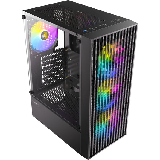 Antec ax27 rgb elite midi tower behuizing (zwart | 3x usb-a | tempered glass)