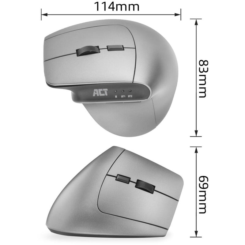 Afbeelding laden in galerijviewer, Act connectivity draadloze ergonomische muis met bluetooth en usb-c usb-a (zilver zwart, 1000 - 2400 dpi)
