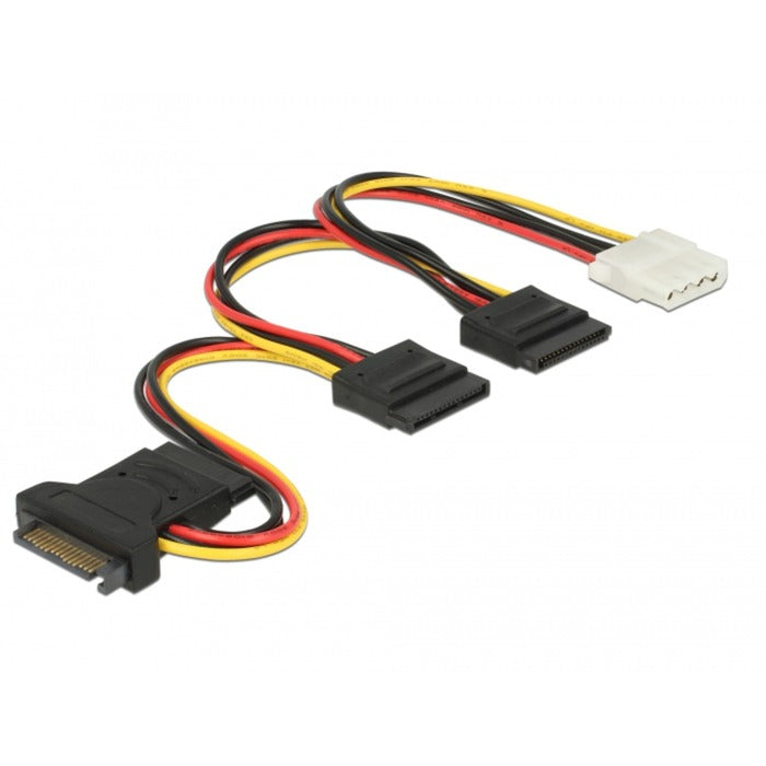 Load image into Gallery viewer, Delock sata 15 pin plug > 3 x sata receptacle + 1 x molex 4 pin female (pcb) kabel (20 cm)
