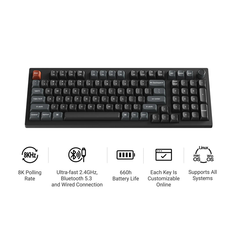 Load image into Gallery viewer, Keychron v5 ultra 8k wireless custom mechanical keyboard (zwart, us lay-out (qwerty), silk pom brown, 96%, rgb, hot swap, 2.4 ghz | bluetooth 5.3 | usb-c)
