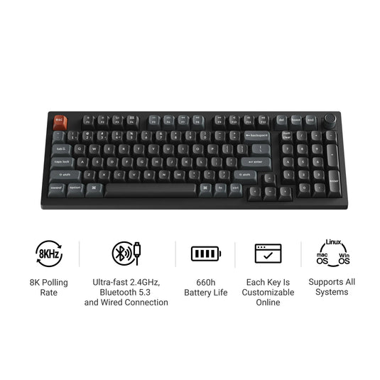 Keychron v5 ultra 8k wireless custom mechanical keyboard (zwart, us lay-out (qwerty), silk pom brown, 96%, rgb, hot swap, 2.4 ghz | bluetooth 5.3 | usb-c)