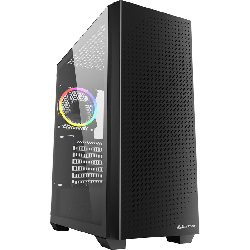 Load image into Gallery viewer, Sharkoon vs9 rgb black midi tower behuizing (zwart | 2x usb-a | 1x usb-c | rgb | tempered glass)
