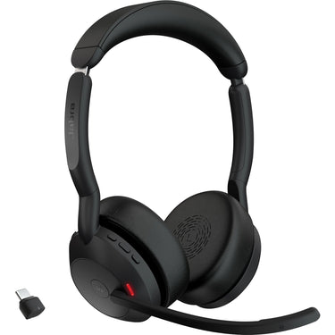 Jabra evolve2 55, incl. oplaadstandaard on-ear headset (zwart, stereo, uc, usb-c, link380c)