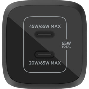 Belkin boostcharge pro 2-poorts usb-c gan-wandlader met pps (65 w) (zwart)