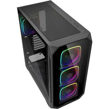 Sharkoon ak5g rgb midi tower behuizing (zwart | 2x usb-a | 1x usb-c | rgb | tempered glass)