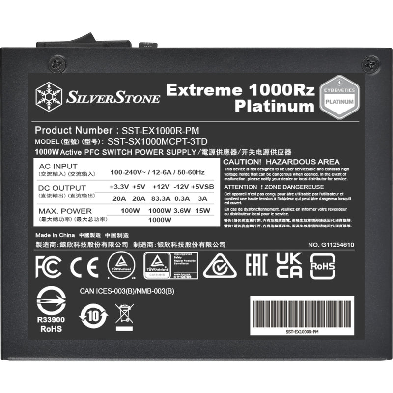 Load image into Gallery viewer, Silverstone extreme 1000rz platinum modulaire 1000 watt voeding (zwart, 1x 12v-2x6, 4x pcie)
