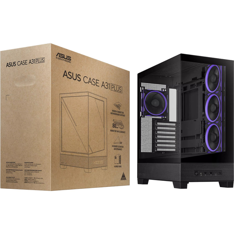 Load image into Gallery viewer, Asus a31 plus midi tower behuizing (zwart | 2x usb-a | 2x usb-c | tempered glass)
