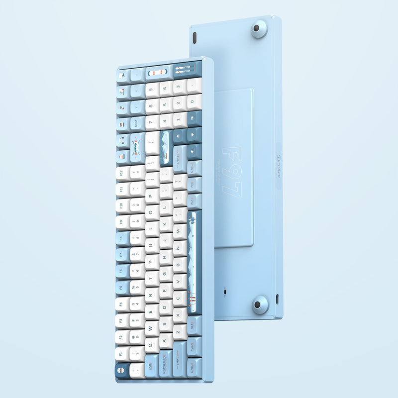 Load image into Gallery viewer, Iqunix f97 wintertide wireless mechanical keyboard, gaming toetsenbord (lichtblauw, us lay-out, cherry mx brown, rgb leds, 96%, hot-swappable, pbt, 2.4ghz | bluetooth 5.1 | usb-c)
