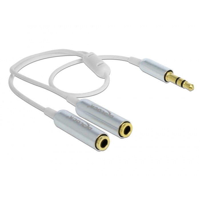 Load image into Gallery viewer, Delock cable audio splitter stereo jack male 3.5mm > 2x stereo jack female splitterkabel (wit zilver)
