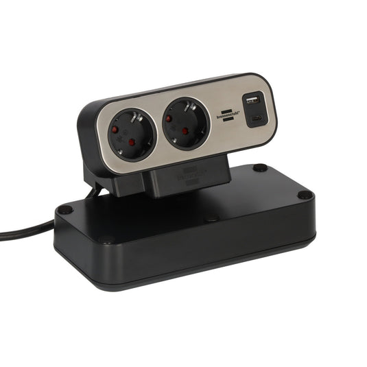 Brennenstuhl estilo duplex stekkerdoos met schakelaar en overspanningsbeveiliging stekkerdoos (zwart zilver, 1x usb c, 1x usb a)