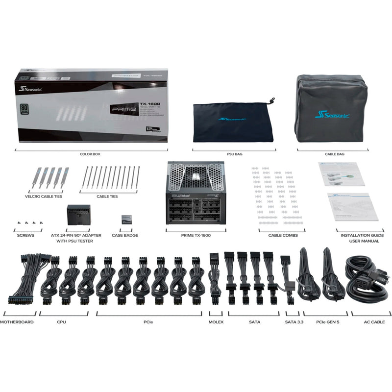 Load image into Gallery viewer, Seasonic prime tx-1600 modulaire 1600 watt voeding (zwart, 2x 12v-2x6, 6x pcie)
