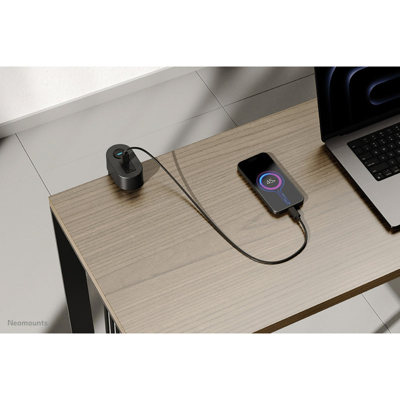 Load image into Gallery viewer, Neomounts ds22-840bl6 bureaucontactdoos met klem en usb-c en usb-a poorten - quick-charge stekkerdoos (zwart)
