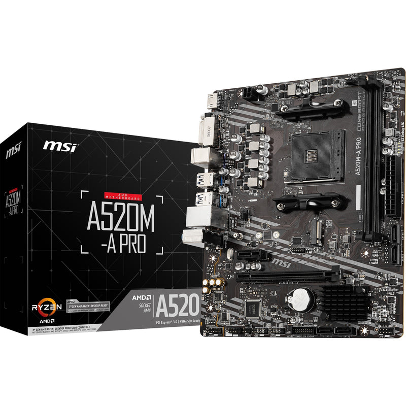Load image into Gallery viewer, Msi a520m-a pro socket am4 moederbord (zwart grijs, raid, gb-lan, sound, µatx)
