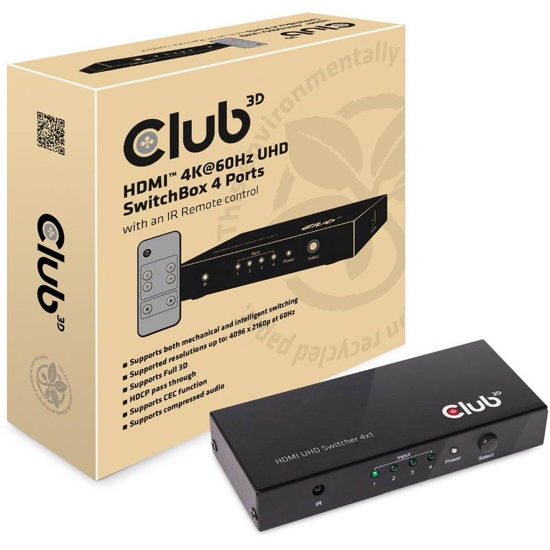 Load image into Gallery viewer, Club 3d hdmi 2.0 uhd switchbox 4 ports adapter (zwart, csv-1370)
