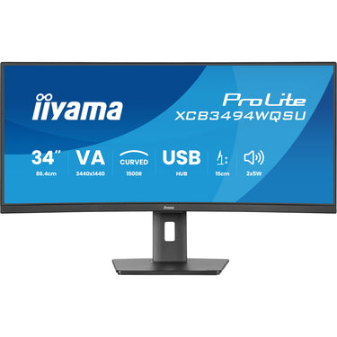 Iiyama prolite xcb3494wqsu-b1 34 curved ultrawide monitor (zwart, 2x hdmi, displayport, 2x usb-a, 2x usb-c)