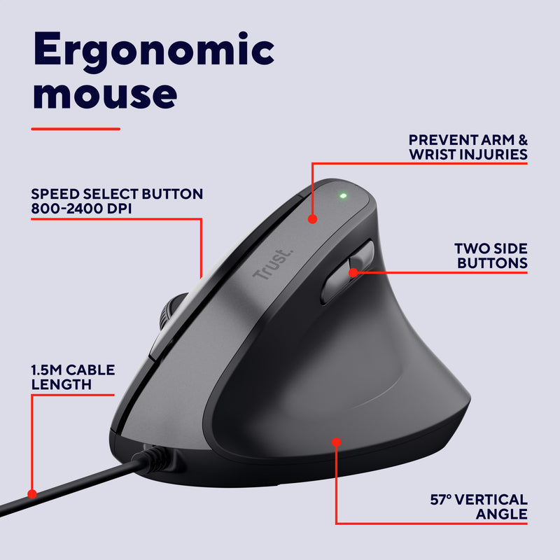Load image into Gallery viewer, Trust bayo ii bedrade ergonomische muis (zwart, 800 dpi - 2400 dpi)
