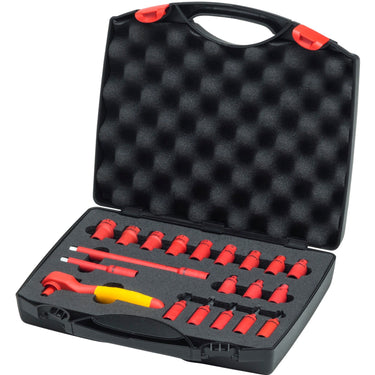 Wiha ratelsleutelset geïsoleerd 1 4 dopsleutel (rood geel, 21-delig incl. koffer)