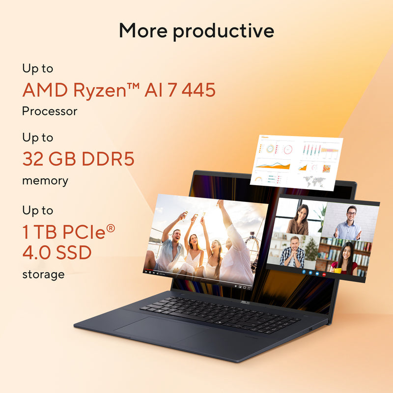 Laden Sie das Bild in Galerie -Viewer, Asus vivobook 18 m1807ga-s8004w 18 laptop (blauw | ryzen 7 445 | radeon 840m | 32 gb | 1 tb ssd)
