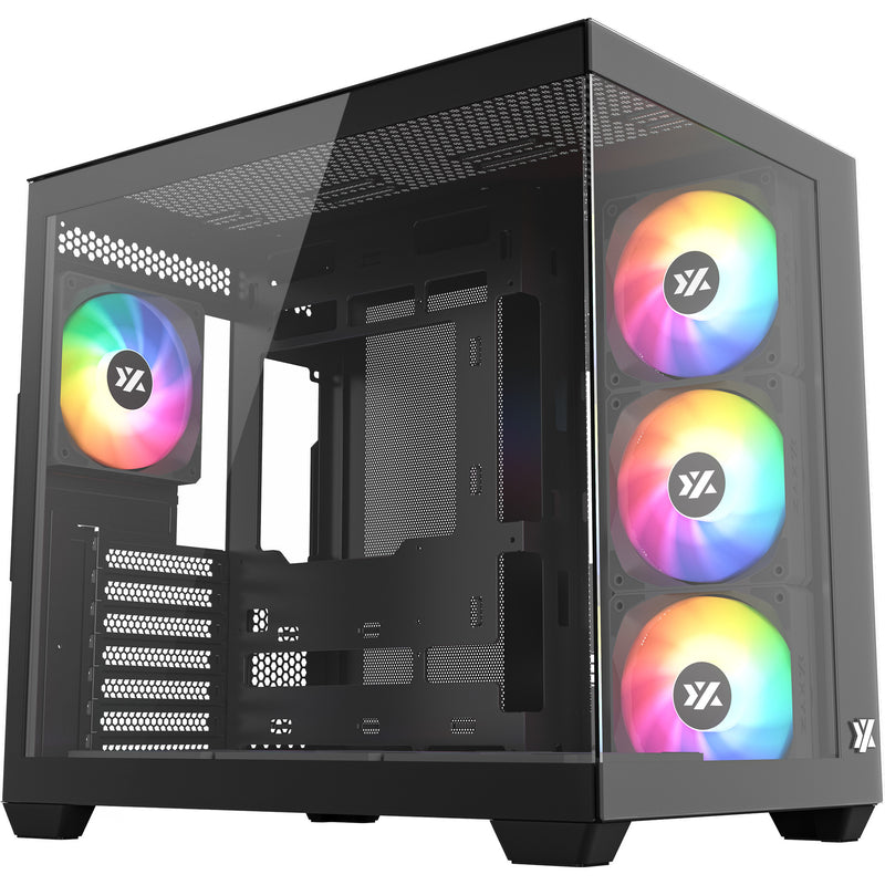 Cargue la imagen en el visor de la galería, Xyz pc gear tesseract x midi tower behuizing (zwart | 2x usb-a | 1x usb-c | tempered glass)
