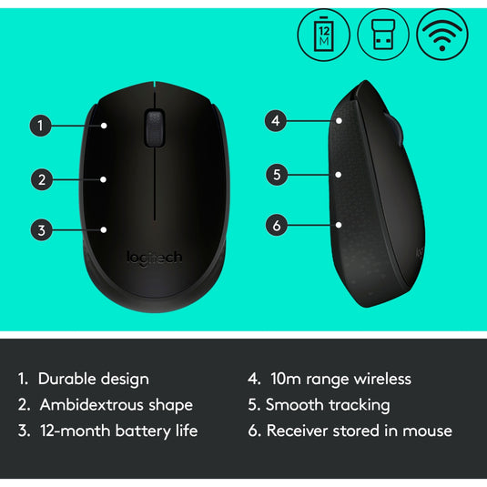 Logitech b170 muis (zwart, draadloos)