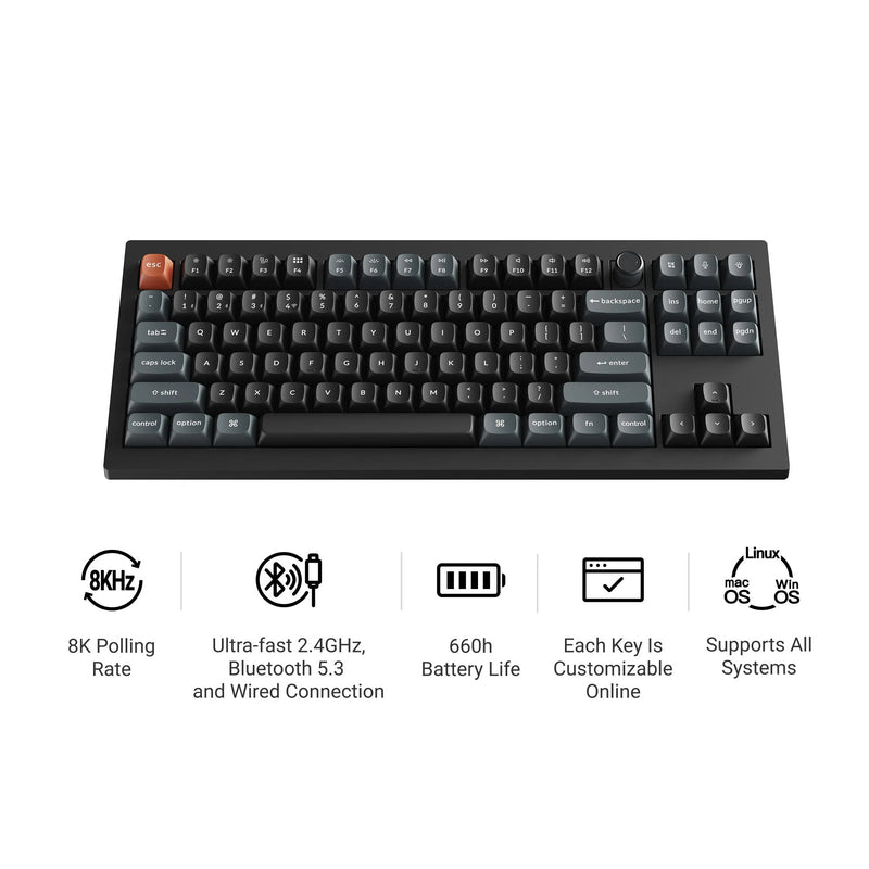 Load image into Gallery viewer, Keychron v3 ultra 8k wireless custom mechanical keyboard (zwart, us lay-out (qwerty), silk pom brown, 80% (tkl) , rgb, hot swap, 2.4 ghz | bluetooth 5.3 | usb-c)
