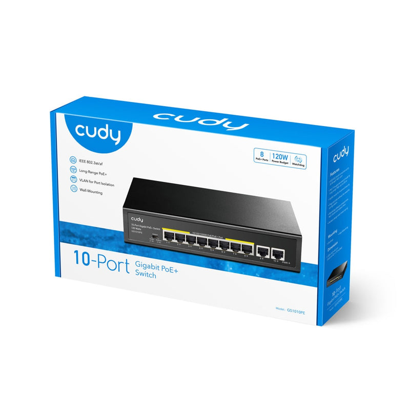 Load image into Gallery viewer, Cudy 8-gbe poe+ switch with 2 uplink gbe (zwart)
