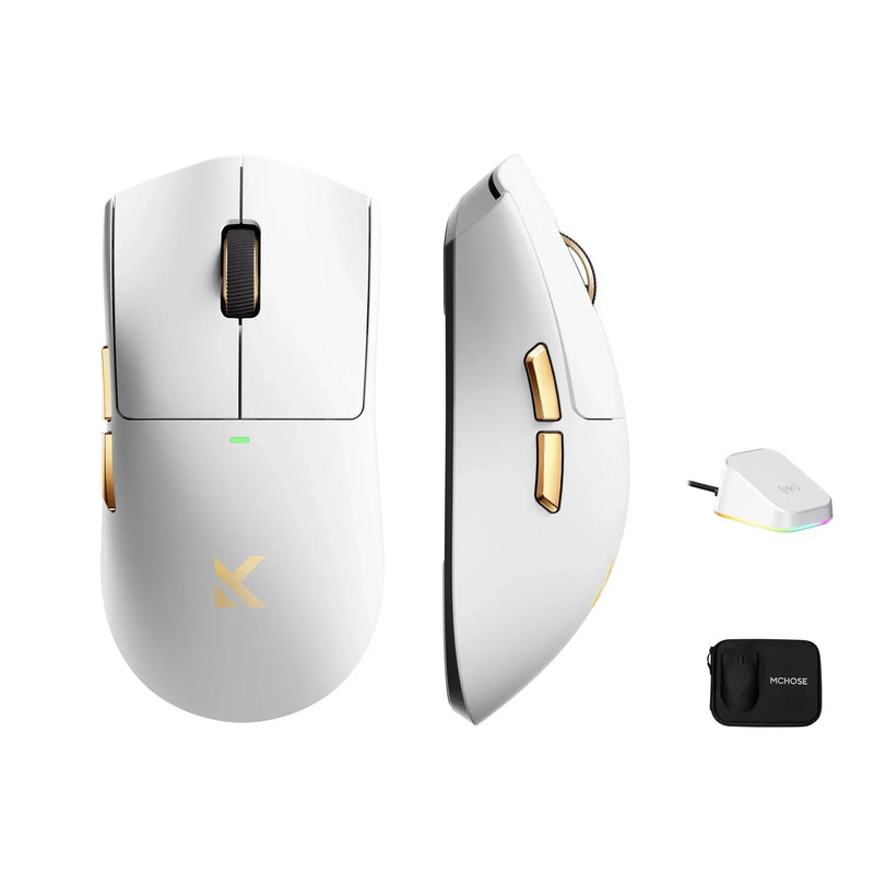 Cargue la imagen en el visor de la galería, Mchose k7 ultra lightweight wireless gaming mouse (wit goud, rgb, usb 2.4 ghz, 42.000 dpi)
